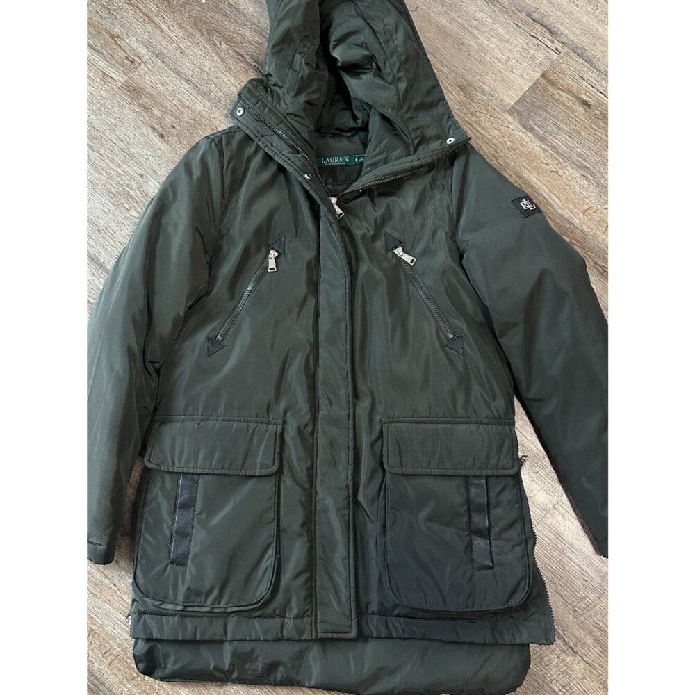 Lauren Ralph Lauren Womens Small Olive Green Winter Parka Coat Hood